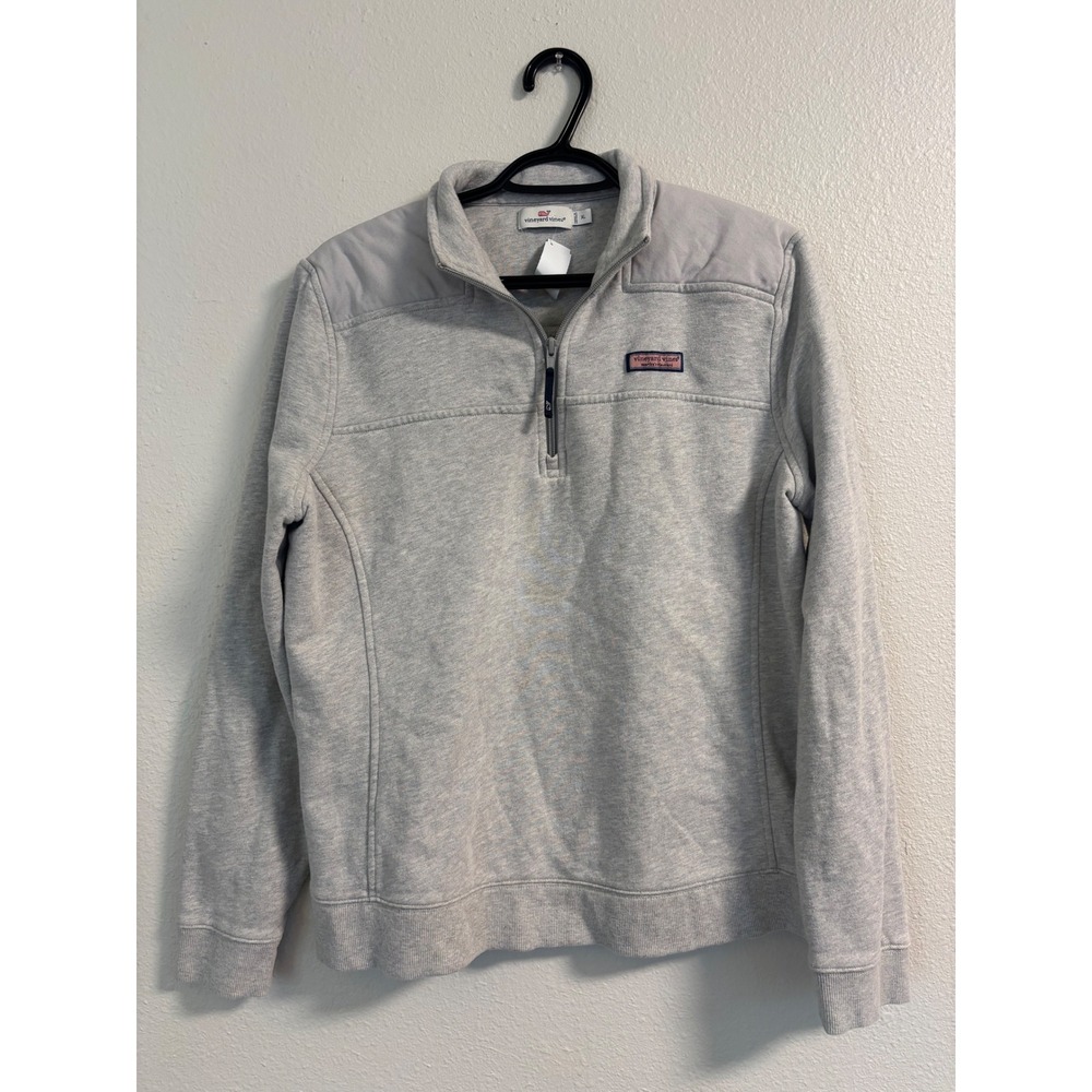 Vineyard Vines Womens XL Gray Quarter Zip Pullover Canvas Shoulder Patch Sweater - Picture 2 of 8